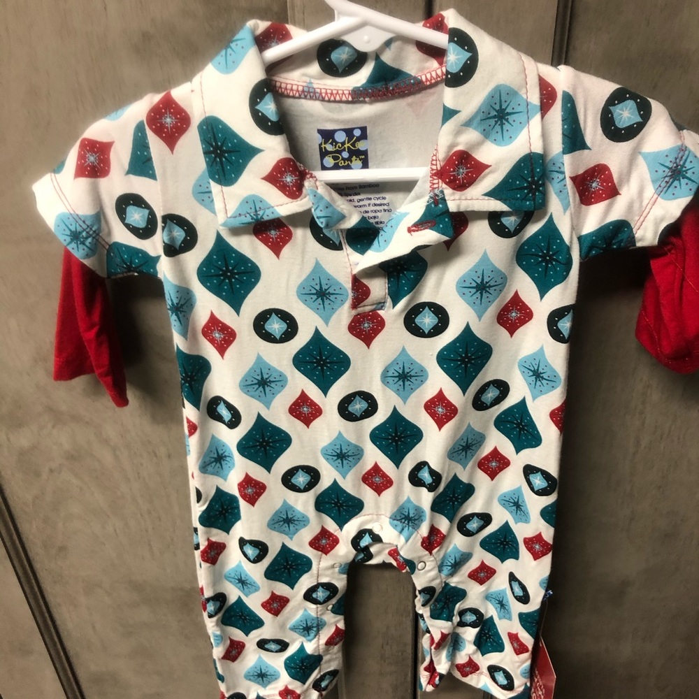 Kickee pants vintage ornaments polo romper NWT